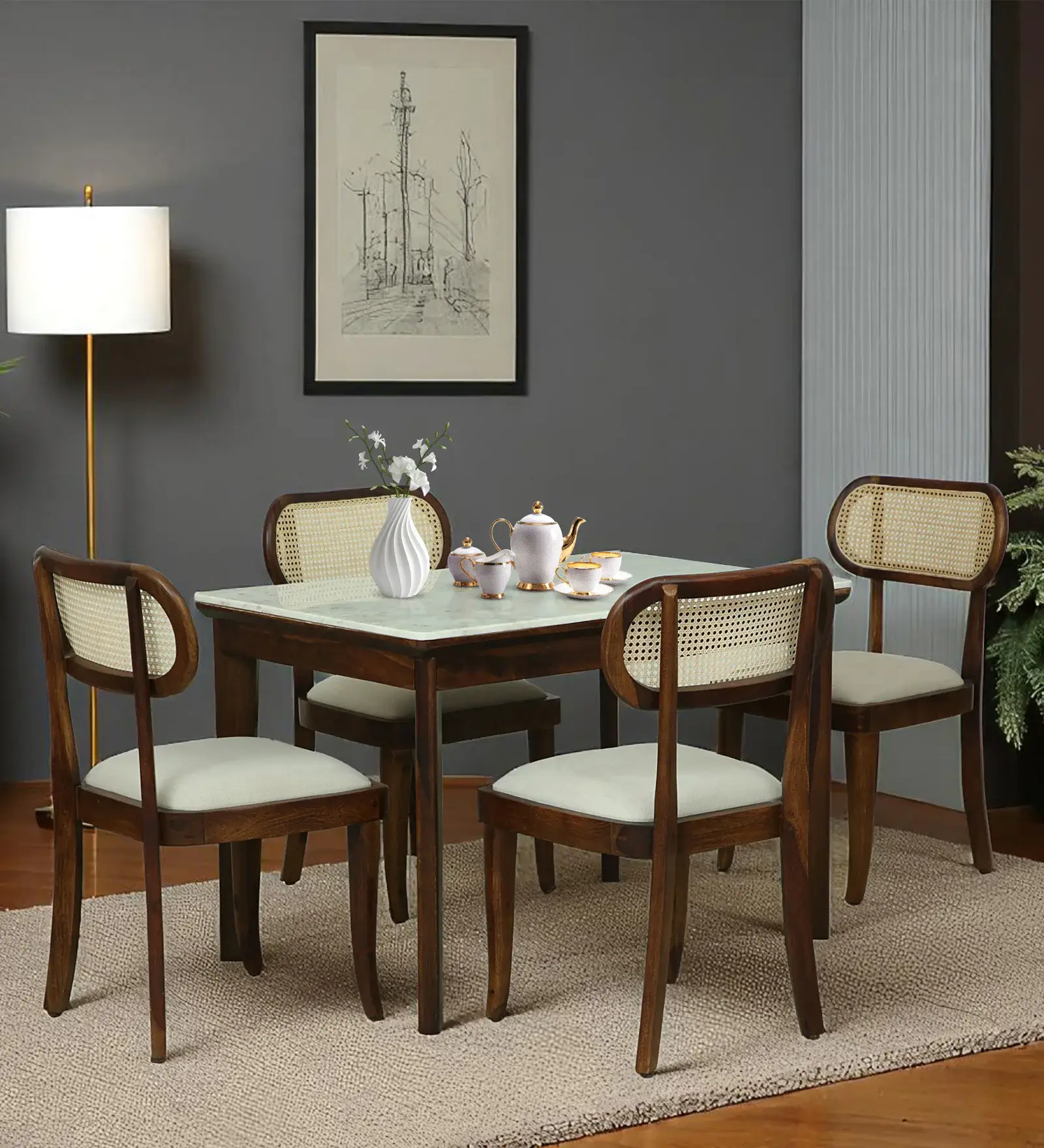 Caning backrest dining set